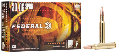 Federal Fusion 30-06 Springfield Bonded Soft Point Ammunition - 180 Grain, 20 Rounds per Box