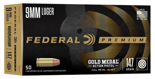 Federal Gold Medal Action 9mm Luger 147 Grain Full Metal Jacket Ammunition (GM9AP1)
