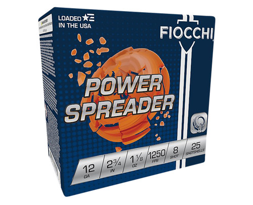 Fiocchi Exacta Target Loads 12 Gauge Lead Shot with Power Spreader, 1 1/8 oz, #8 Shot, 1250 fps  25 Rounds per Box