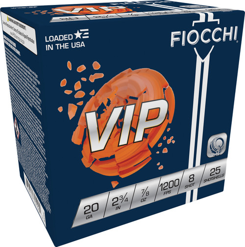 Fiocchi 20VIP8 VIP Target Loads - 20 Gauge, 2.75 inch, 8 Shot, 7/8 oz, 1200 fps, Sport Shooting Ammunition