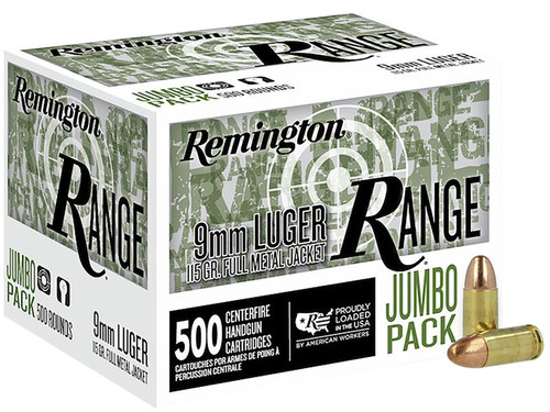 Remington Ammunition R27779 9mm Luger Full Metal Jacket 115 Grain for Target Shooting - 500 Rounds