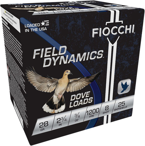 Fiocchi 28 Gauge Field Dynamics 2.75-Inch Lead Shotshells with 8 Shot Size, 3/4 Oz, 1200 fps  Hunting and Target Shooting