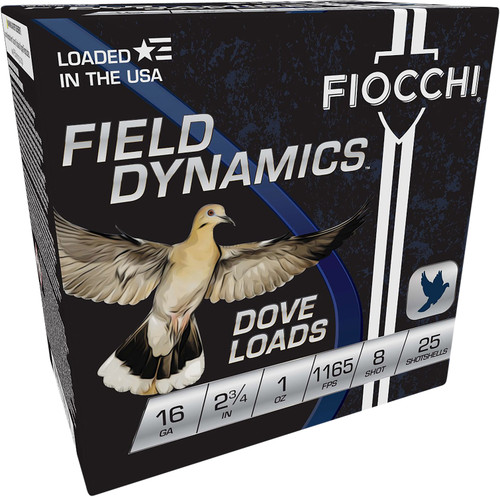 Fiocchi 16 Gauge Field Dynamics 1 oz Lead Shot Shells - 8 Shot, 2.75 Inch, 1165 fps - 25 Rounds per Box
