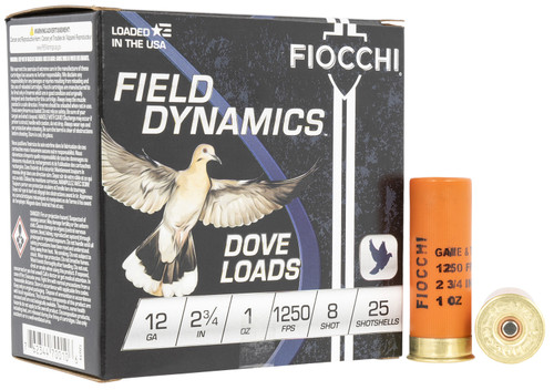 Fiocchi 12 Gauge Field Dynamics 1 oz #8 Shot Shotshells  Reliable Hunting and Target Load