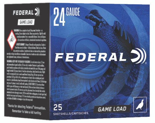 Federal Game-Shok Upland Heavy Field Loads 24 Gauge  N1248, 2.5 Inch, 11/16 Oz, Shot Size 8 for Reliable Upland Game Hunting