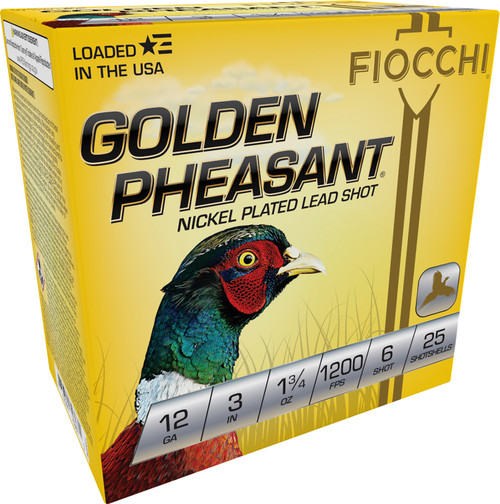 Fiocchi 123GP6 Golden Pheasant 12 Gauge Hunting Shotshells, 3 Inch, 1-3/4 Oz, Nickel-Plated Lead, Shot Size 6