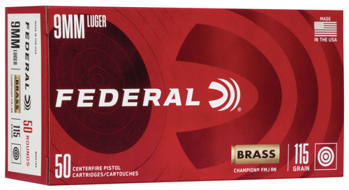Federal Champion 9mm Luger 115 Grain FMJ Target Shooting Ammunition  WM5199
