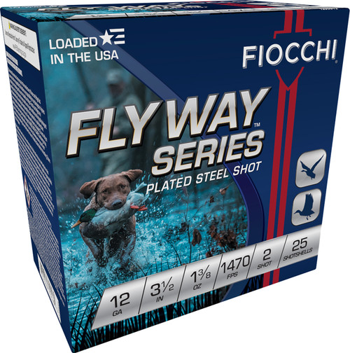 Fiocchi Flyway 12 Gauge Steel Shotshells Part Number 1235ST2 - 3.5 inch, 1 3/8 oz, Size 2 Steel Shot, 1470 fps, 25 Rounds per Box