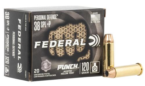 Federal Punch +P 38 Special Jacketed Hollow Point Ammunition - 120 Grain, 20 Rounds per Box