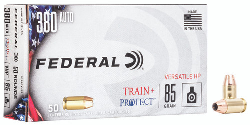 Federal Train + Protect .380 ACP 85-Grain Versatile Hollow Point Ammo (Part #TP380VHP1)