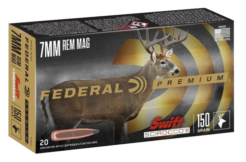 Federal Premium Swift Scirocco II 7mm Remington Hunting Bullet - 150 Grain, Nickel-Plated Brass Casings