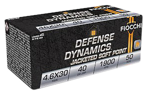 Fiocchi Defense Dynamics 4.6x30mm H&K Jacketed Soft Point Ammunition – 50 Rounds per Box
