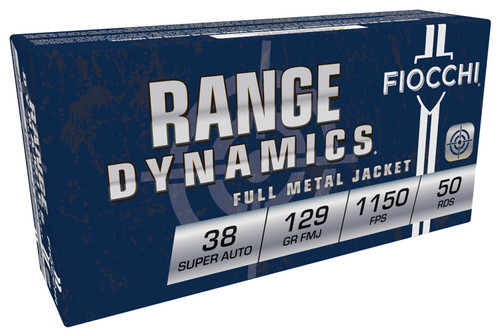 Fiocchi 38 Super 129-Grain Full Metal Jacket Ammunition - Target Shooting, Brass Casing