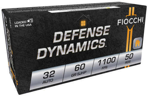 Fiocchi Defense Dynamics 32 ACP Jacketed Hollow Point Ammunition, 60 Grain - Home Defense