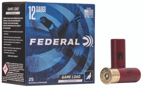 Federal Game-Shok Upland 12 Gauge Lead Shotgun Shells - 2.75 Inch, 1 1/4 Oz, Size 4, 1330 fps, 25 Rounds per Box