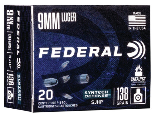 Federal Syntech Defense 9mm Luger 138 Grain Segmented Hollow Point Ammunition - 20 Rounds per Box