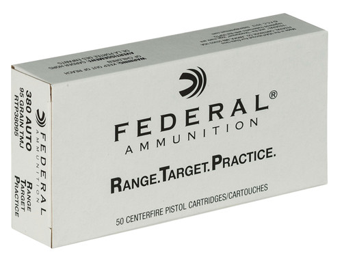 Federal RTP38095 380 ACP Full Metal Jacket Target Shooting Ammo, 95 Grain Brass Casing, 50 Rounds