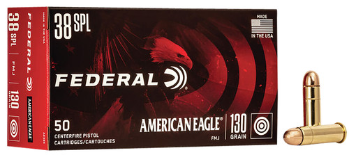 Federal American Eagle .38 Special 130 Grain Full Metal Jacket Ammunition – 50 Rounds per Box