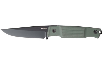 KA-BAR Knives Apex, Fixed Blade Knife, 3.9 Clip Point Blade, 8.43 Overall Length, D2 Blade Steel, Plain Edge, Matte Finish, Black, Green Glass Filled Nylon Handle, Includes Sheath 5500