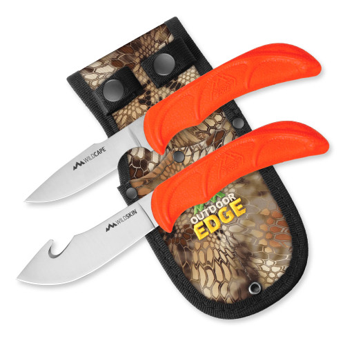 Outdoor Edge Wild Pair Skinner and Caping Knife Kit with 8.5-Inch Blades and Orange Handles