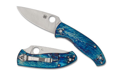 Spyderco Tenacious Ti Disarray Blue & Silver Folding Knife - D2 Steel, Reeve Integral Lock