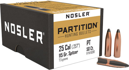 Nosler Bullets 25 Caliber .257 Diameter 115 Grain Partition Spitzer Bullets - Box of 50