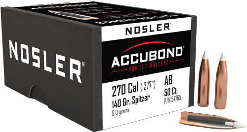 Nosler Bullets .270 Caliber .277 Diameter 140 Grain AccuBond Spitzer Boat Tail Bullets (50 Rounds per Box)