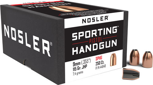 Nosler Bullets 9mm .355 Caliber, 115 Grain JACKETED Hollow Point - Sporting Handgun Ammo