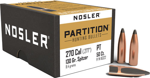 Nosler Bullets .270 Caliber .277 Diameter 130 Grain Partition Spitzer Bullets (50 Rounds per Box)