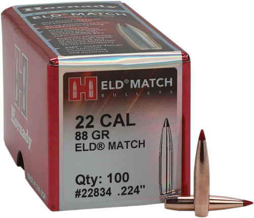 Hornady 22 Caliber .224 ELD-Match Bullets (Part #22834) – 88 Grain, 100 Rounds
