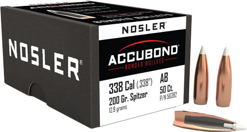 Nosler Bullets .338 Caliber 200 Grain AccuBond Spitzer Boat Tail Bullet (Part #56382)