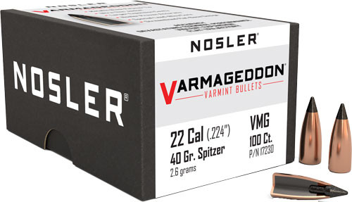Nosler Bullets Varmageddon Varmint Bullet .224 Caliber, 40 Grain, Tipped Flat Base - 100 Rounds