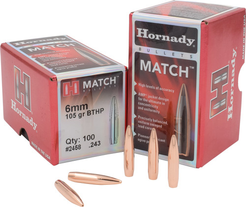 Hornady 6mm .243 Match™ Boat Tail Hollow Point Bullets - 105 Grain, Box of 100