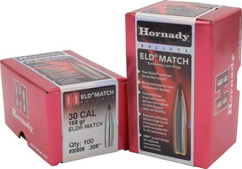Hornady .30 Caliber .308 ELD-Match Bullets – 168 Grain, Ballistic Coefficient 0.523, Box of 100