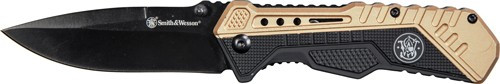 Smith & Wesson S&W Knife Black/FDE Spring Assist with 3.5-Inch Stainless Steel Blade