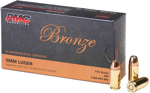 PMC 9mm Luger 115 Grain Jacketed Hollow Point Ammunition - Reloadable, 50 Rounds
