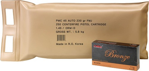 PMC Ammo 45 ACP 230 Grain FMJ-RN Round Nose, 250 Rounds per Box