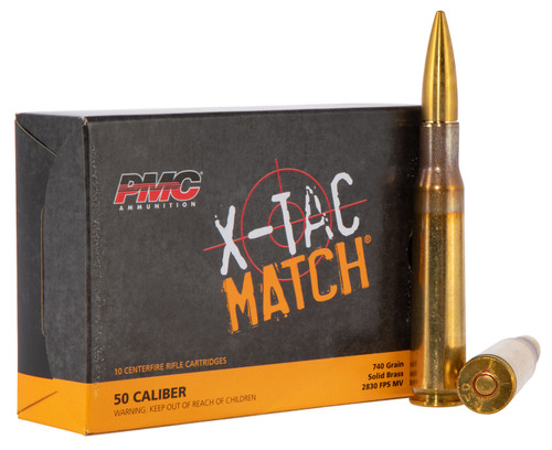 PMC 50XM 50 BMG Solid Brass Target Shooting Rifle Rounds - 740 Grain