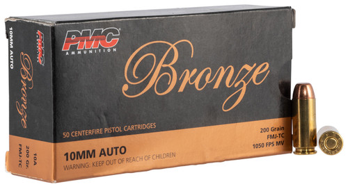 PMC 10A 10mm Auto Full Metal Jacket Truncated Cone Handgun Ammunition – 200 Grain, Brass Casings, Target Shooting
