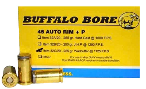 Buffalo Bore Ammunition 32C20 .45 Auto Rim +P 225 Grain Wadcutter Handgun Ammunition