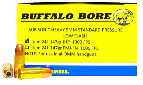Buffalo Bore Ammunition 24I20 9mm Luger Subsonic 147 Grain JHP, 20 Rounds