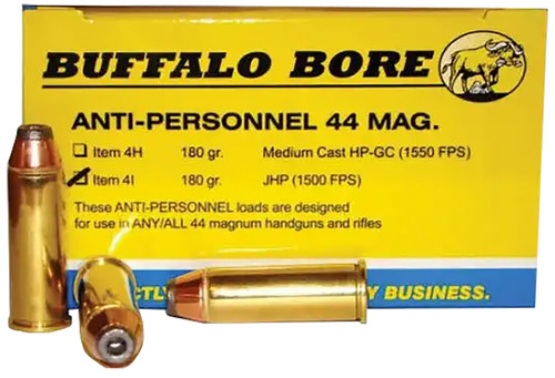 Buffalo Bore Ammunition 4I20 44 Remington Magnum 180 Grain Jacketed Hollow Point, 20 Rounds