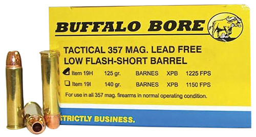 Buffalo Bore Ammunition 19H20 Tactical .357 Magnum 125 Grain Barnes VOR-TX XPB Lead-Free Ammo, 20 Rounds
