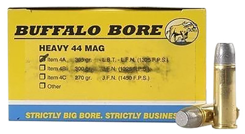 Buffalo Bore Ammunition 4A20 .44 Remington Magnum 305 Grain Hard Cast Flat Nose Centerfire Handgun Ammo, 20 Rounds