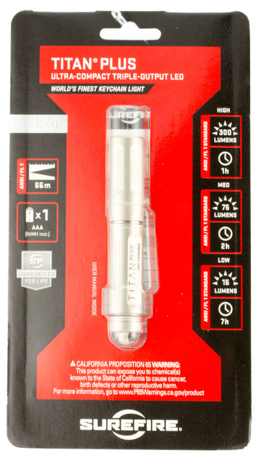 SureFire Titan Plus Nickel-Plated Brass Keychain LED Flashlight, 15/75/300 Lumens
