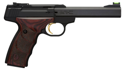 Browning Buck Mark Plus Rosewood UDX .22 LR Semi-Auto Pistol with Matte Blue Finish and Fiber Optic Sights