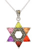 JanKuo Rhodium Plated Multicolor CZ Jewish Star of David Pendant Necklace