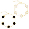 JANKUO Flower 2-Piece 14K Goldplated, Mother Of Pearl & Oynx Bracelet Set