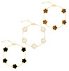 JANKUO 3-Piece Flower 14K Goldplated Onyx,MOP and Tiger eye Station Bracelet Set
