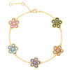 Multi color Flower 14K Goldplated & Cubic Zirconia Station Bracelet
